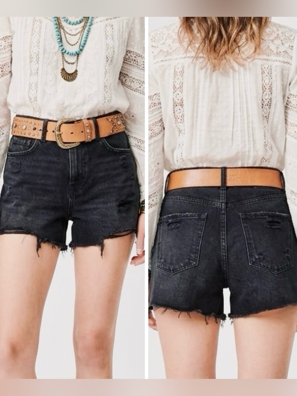 ZARA High Waisted Distressed Black Ripped Jean Shorts